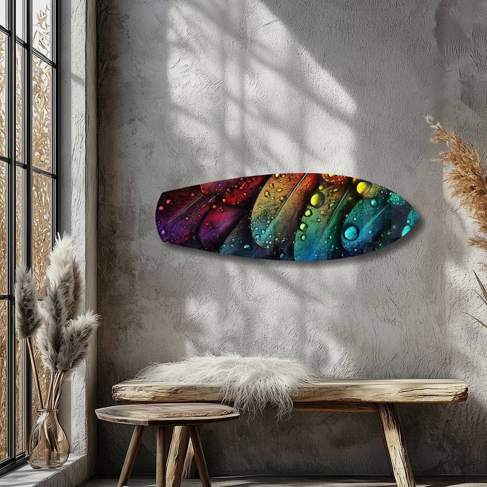 Rainbow Feather Macro Glass Wall Art.