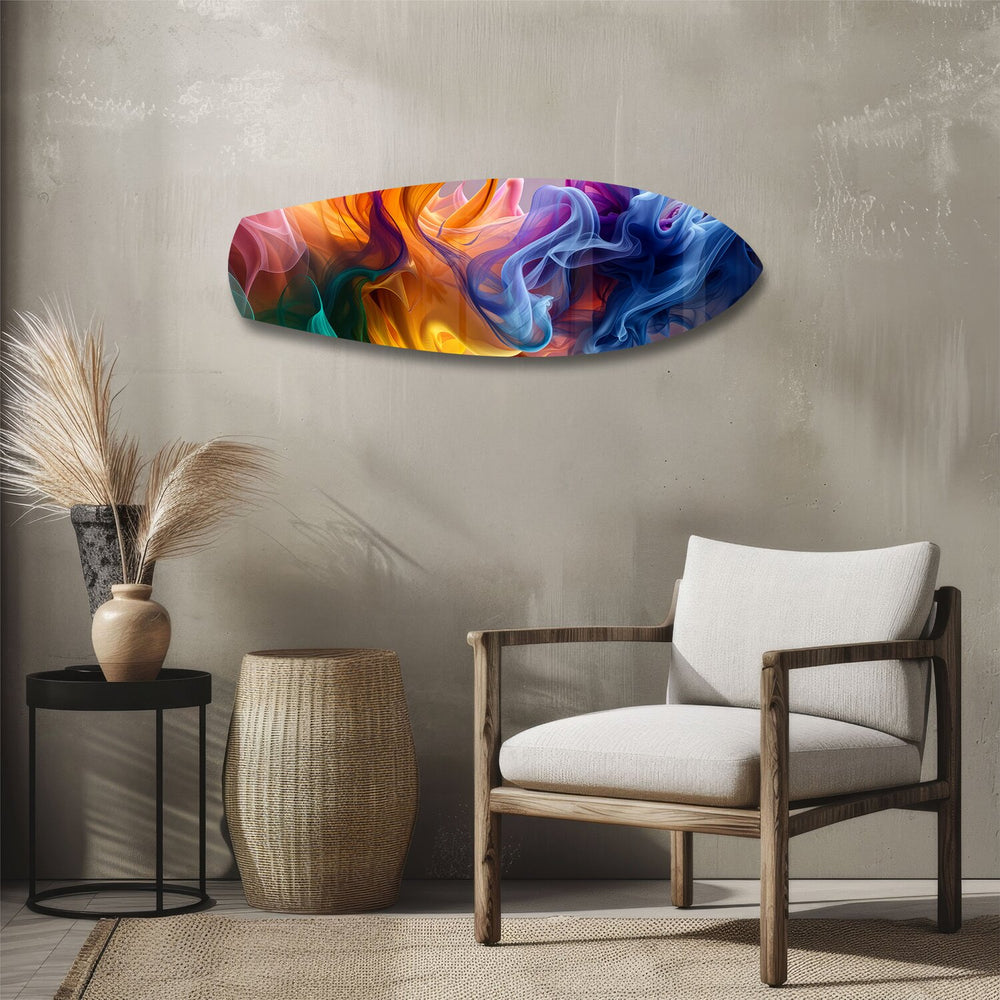 Multicolor Smoke Swirl Abstract Glass Wall Art.