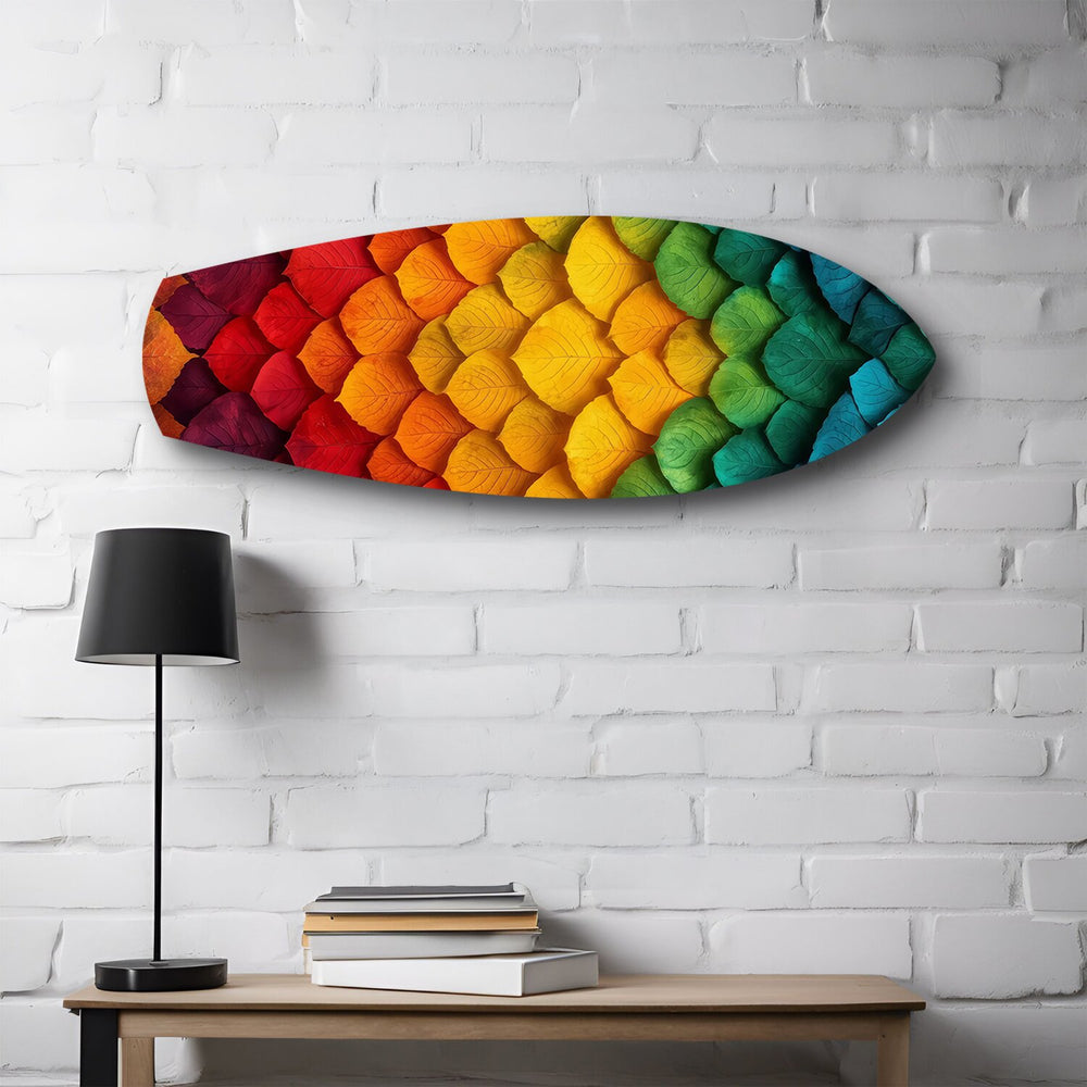 Rainbow Layered Leaves Abstract Glass Wall Art.