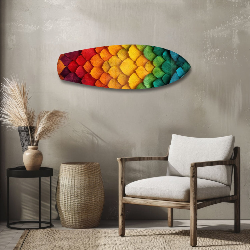 Rainbow Layered Leaves Abstract Glass Wall Art.