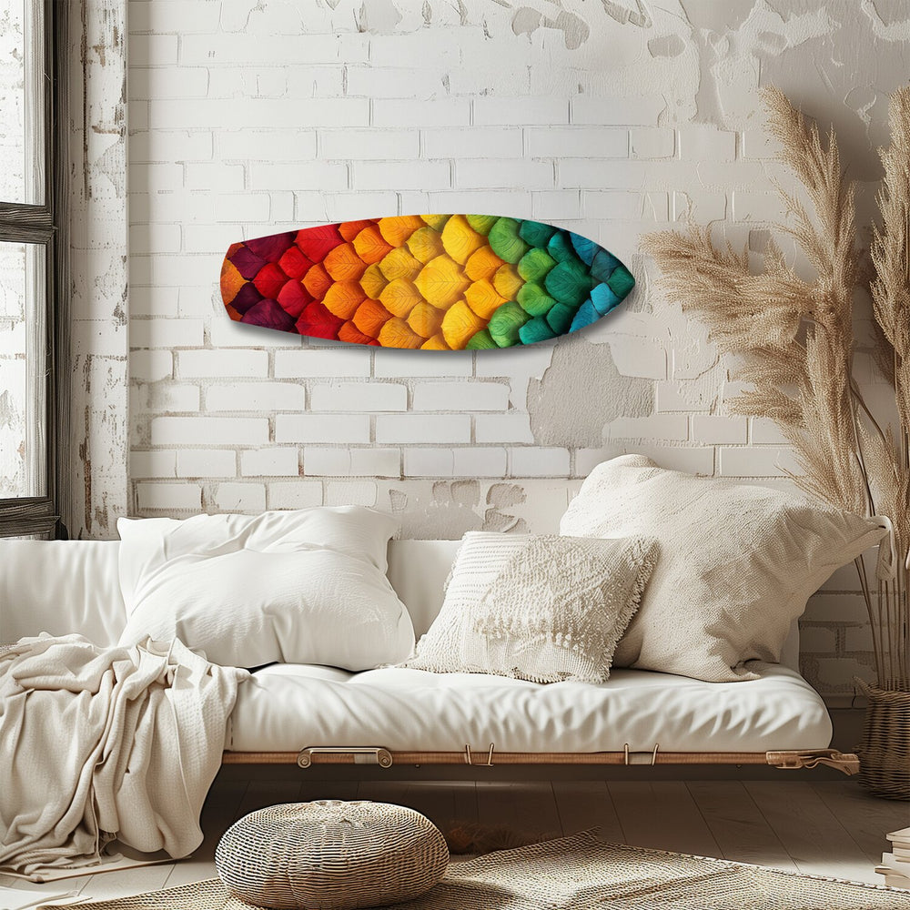 Rainbow Layered Leaves Abstract Glass Wall Art.