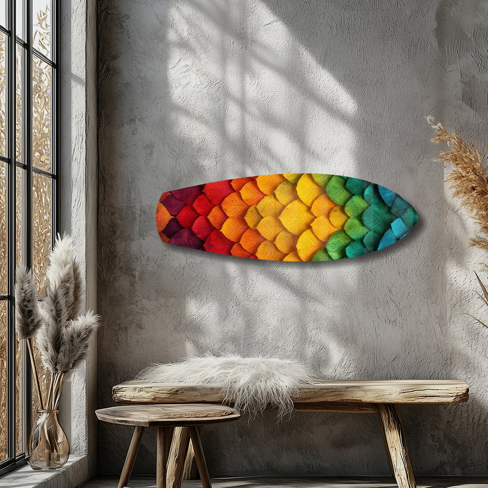 Rainbow Layered Leaves Abstract Glass Wall Art.