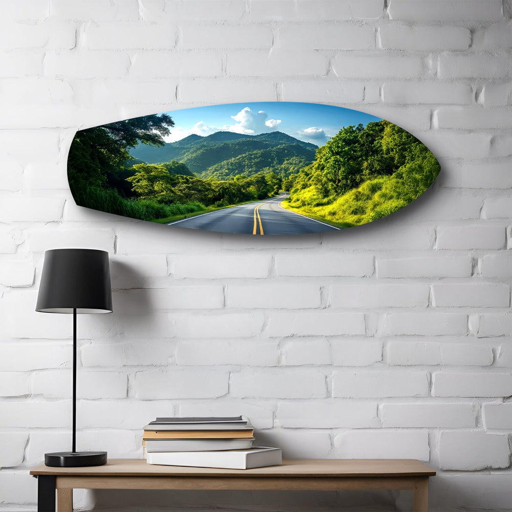 Forest Mountain Road Landscape Glass Wall Art.