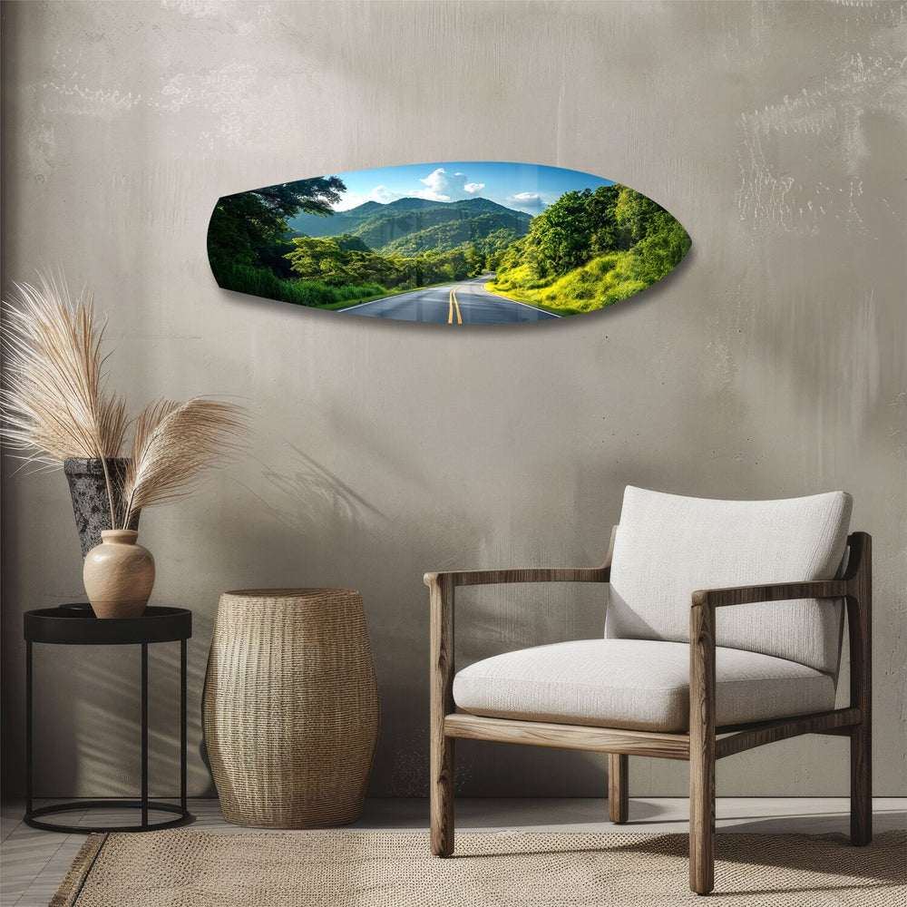 Forest Mountain Road Landscape Glass Wall Art.