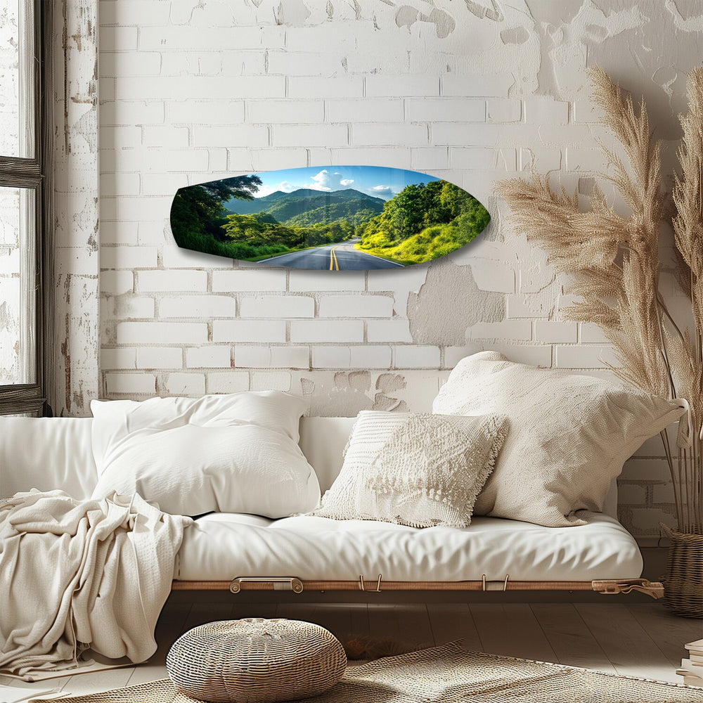 Forest Mountain Road Landscape Glass Wall Art.