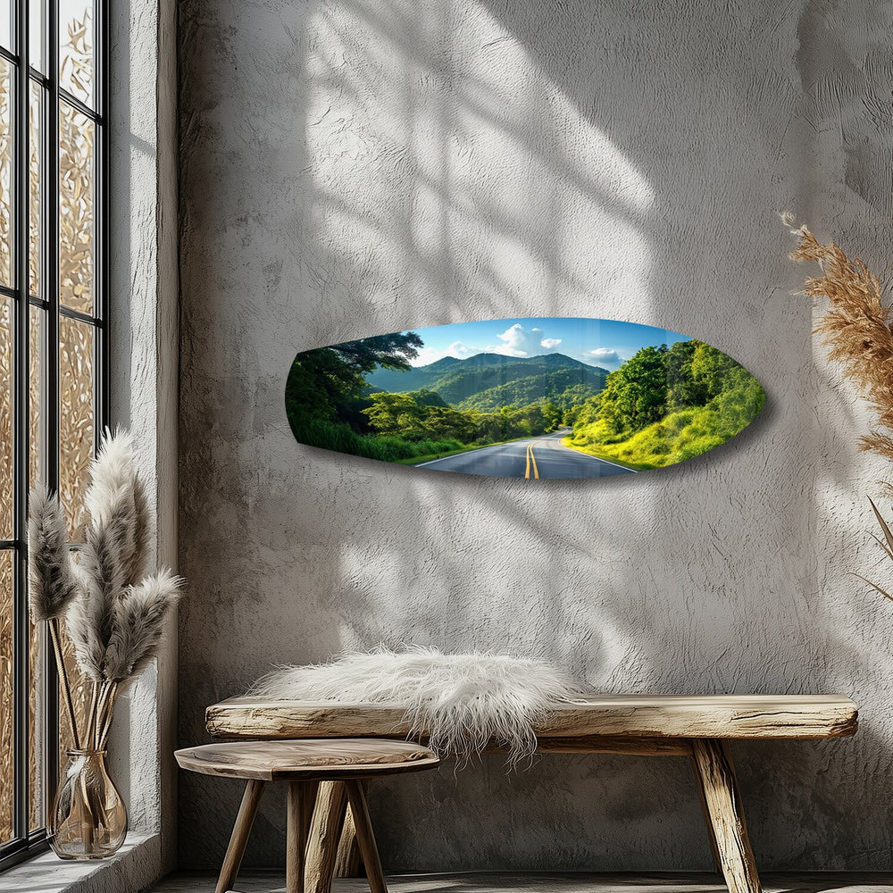 Forest Mountain Road Landscape Glass Wall Art.