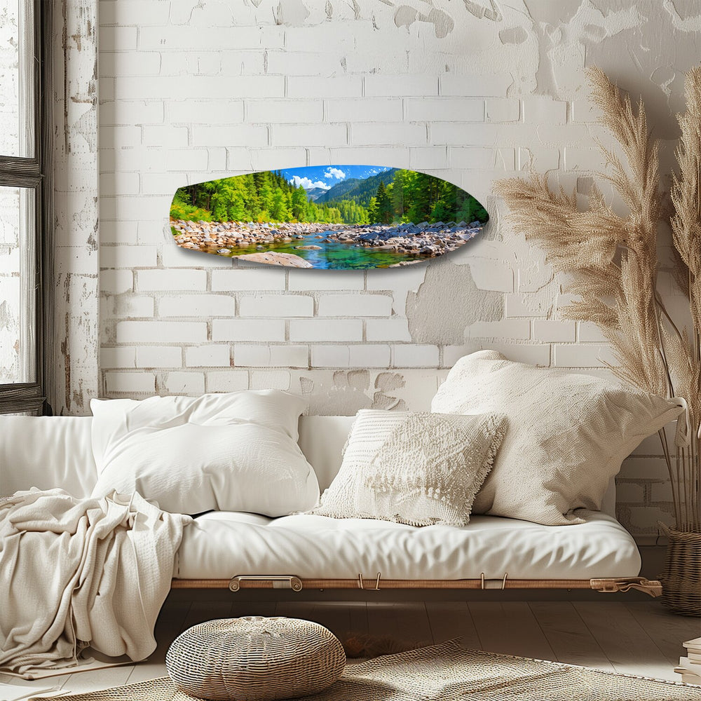 Mountain River Forest Landscape Glass Wall Art.