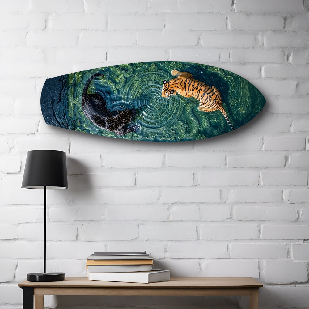 Tiger and Panther Ornamental Water Glass Wall Art.