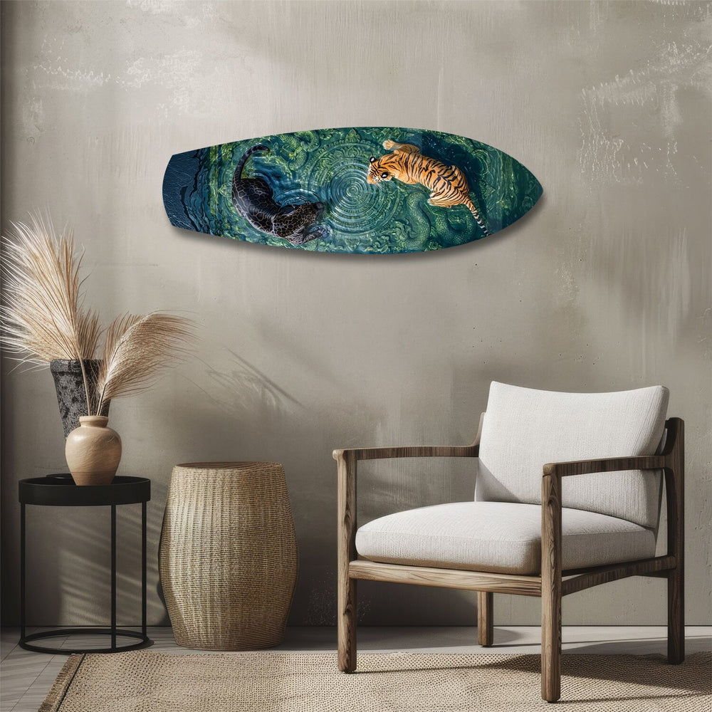 Tiger and Panther Ornamental Water Glass Wall Art.