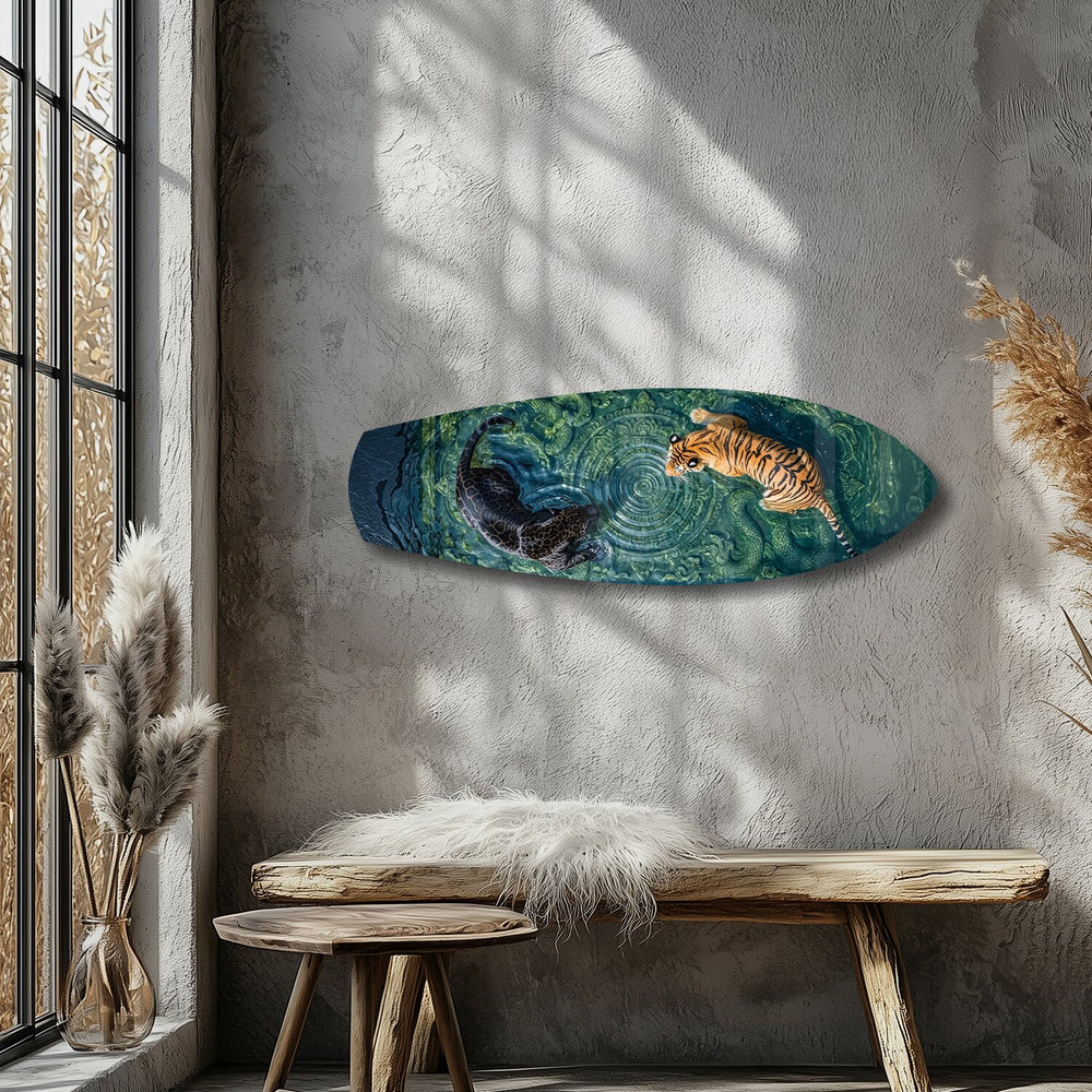 Tiger and Panther Ornamental Water Glass Wall Art.