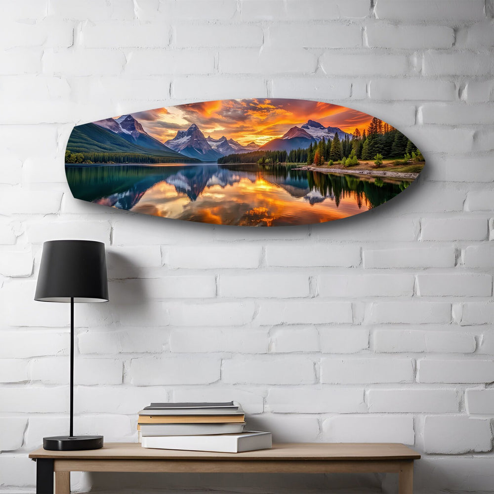 Mountain Lake Sunset Glass Wall Art.