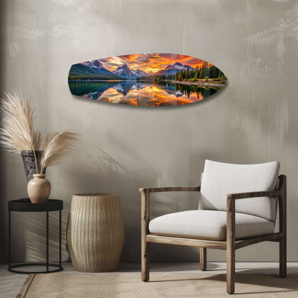 Mountain Lake Sunset Glass Wall Art.