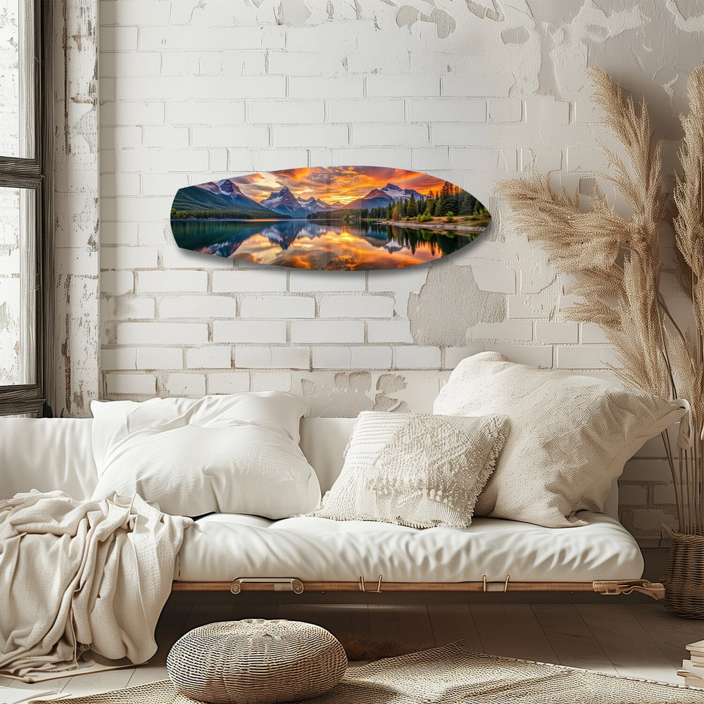 Mountain Lake Sunset Glass Wall Art.