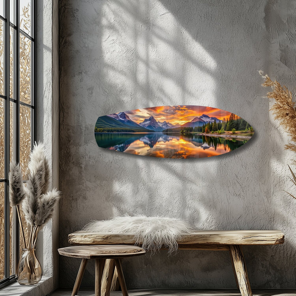 Mountain Lake Sunset Glass Wall Art.