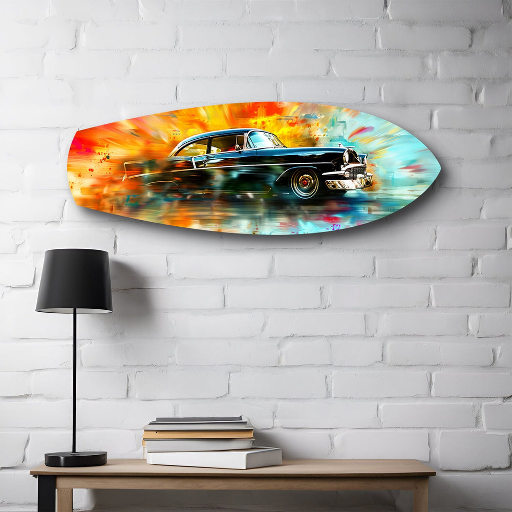Classic Black Car Watercolor Glass Wall Art.