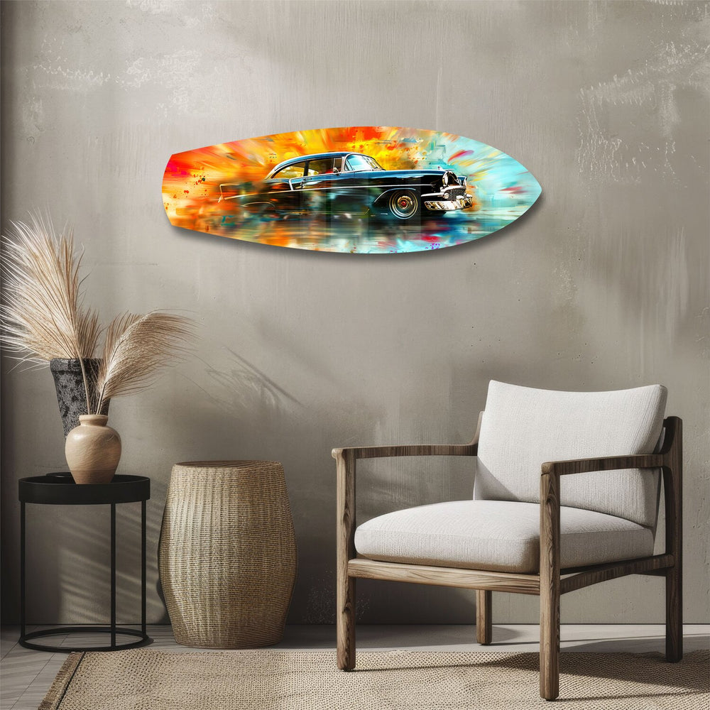 Classic Black Car Watercolor Glass Wall Art.