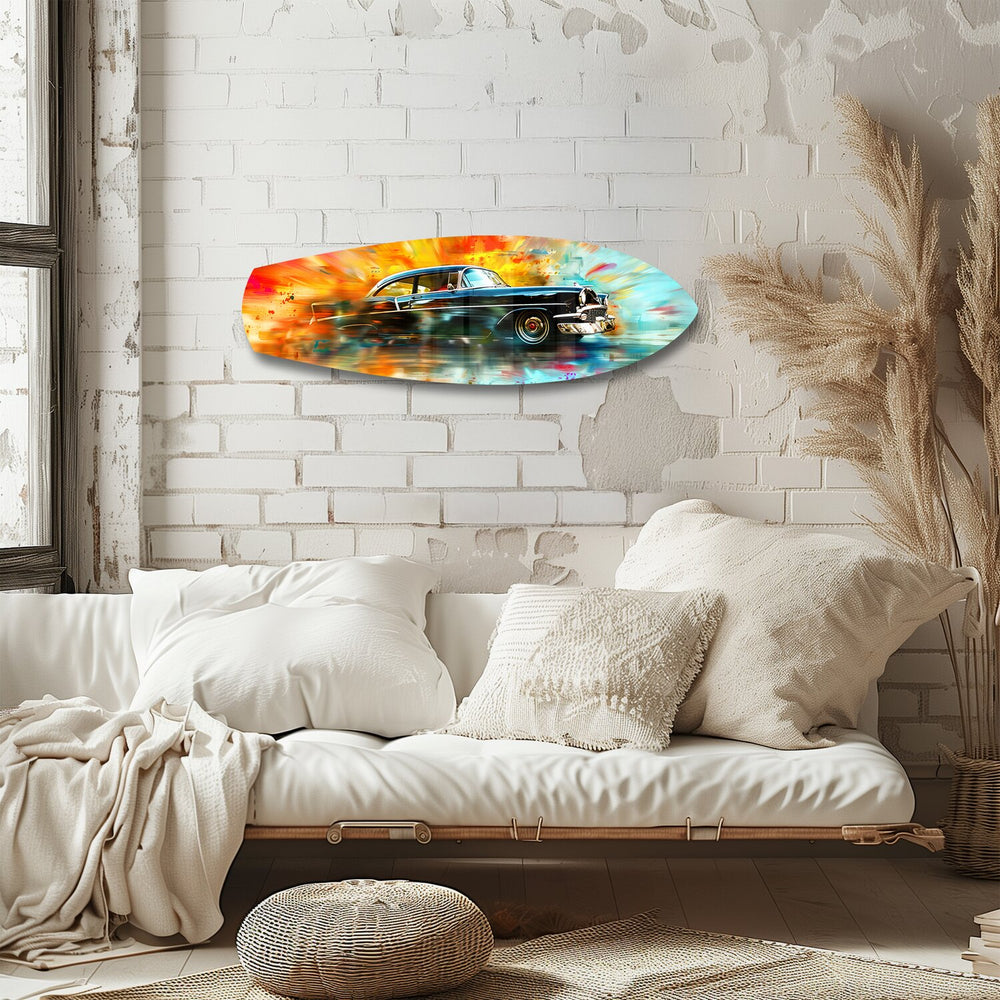 Classic Black Car Watercolor Glass Wall Art.
