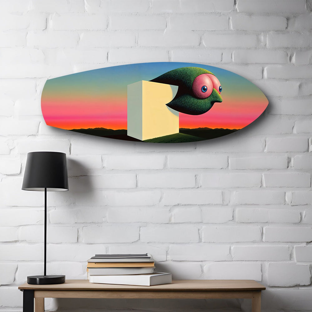 Surreal Bird Cube Sunset Glass Wall Art.