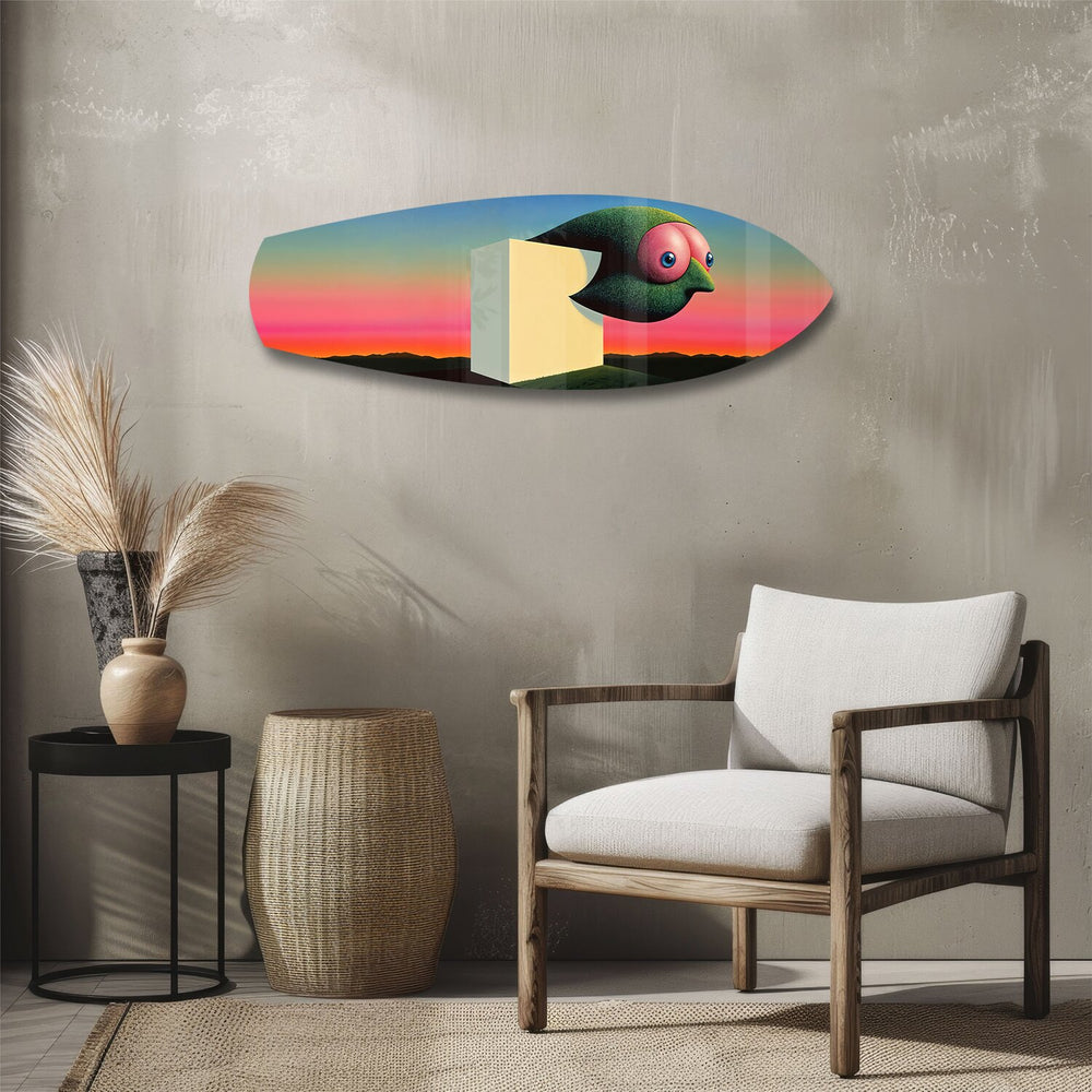Surreal Bird Cube Sunset Glass Wall Art.
