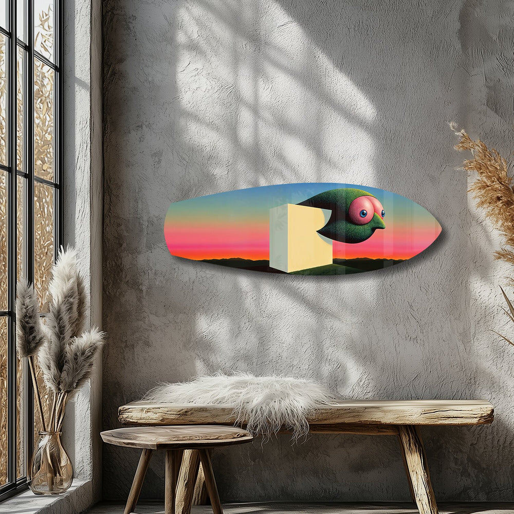Surreal Bird Cube Sunset Glass Wall Art.