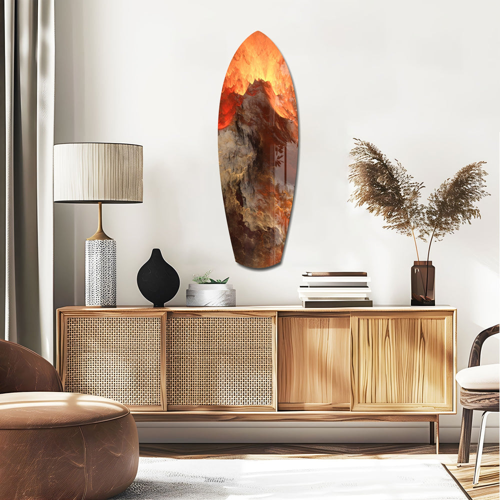 Glowing Volcano Eruption Tempered Glass Wall Art.