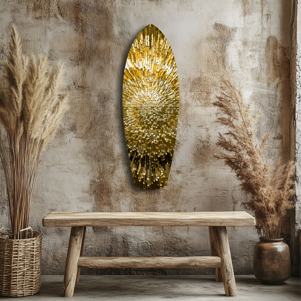 Gold Sequin Burst Luxe Tempered Glass Wall Art.