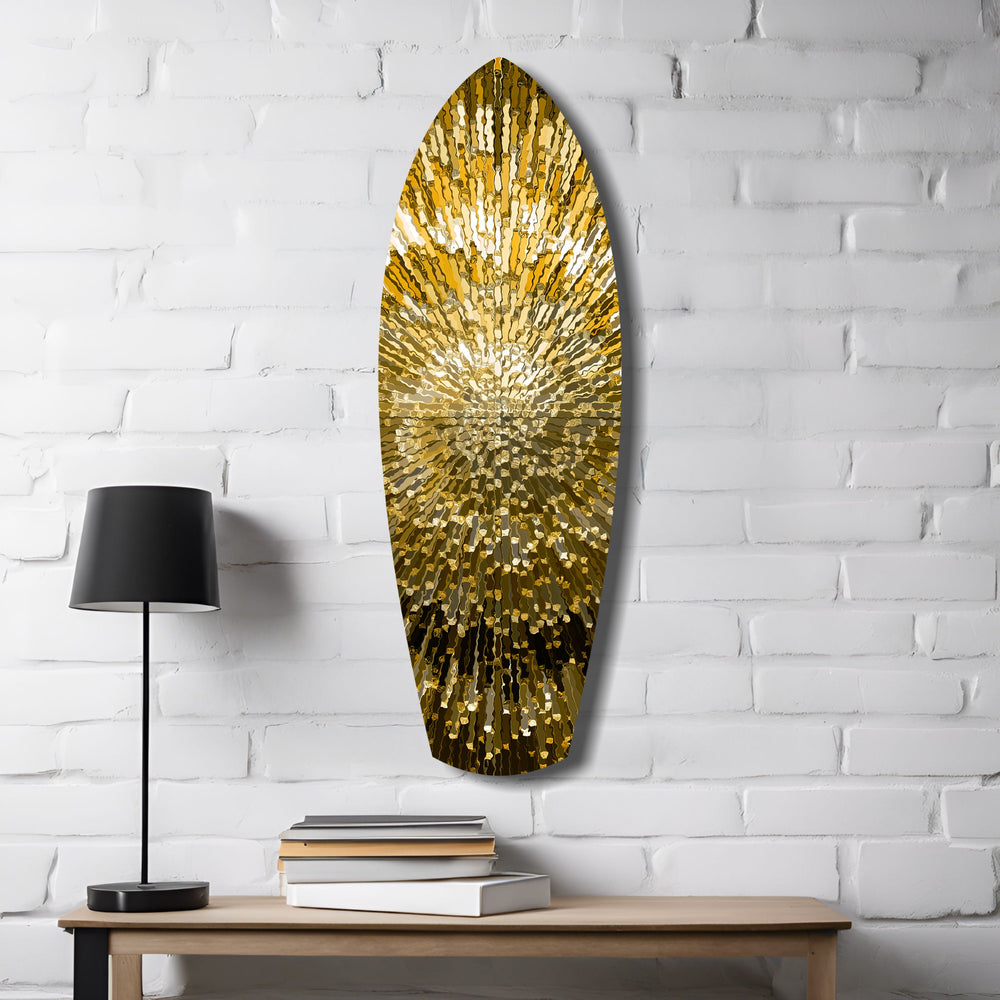 Gold Sequin Burst Luxe Tempered Glass Wall Art.