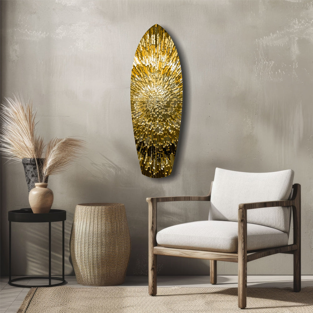 Gold Sequin Burst Luxe Tempered Glass Wall Art.