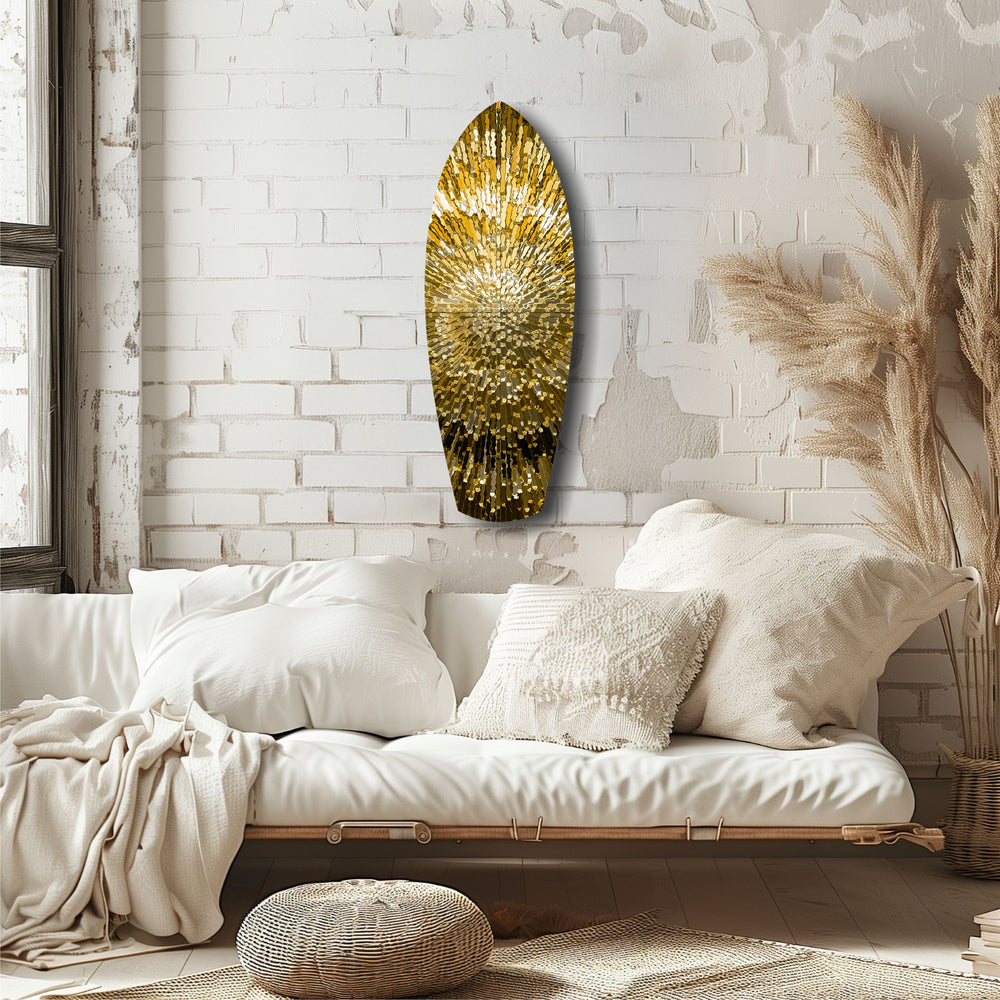 Gold Sequin Burst Luxe Tempered Glass Wall Art.