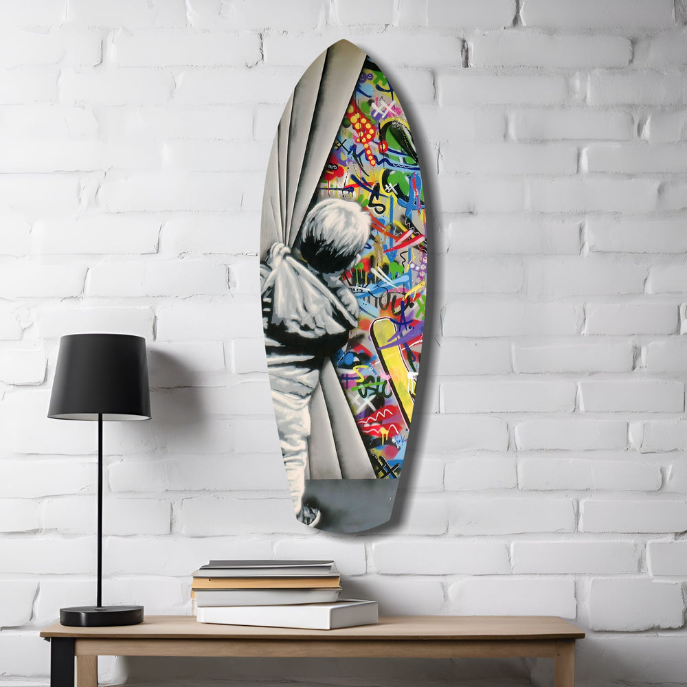 Street Art Curtain Reveal Pop Art Glass Wall Art.