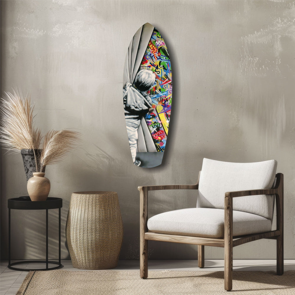 Street Art Curtain Reveal Pop Art Glass Wall Art.