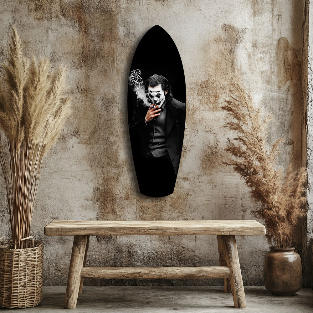 Smoking Jester Dark Portrait Tempered Glass Wall Art.