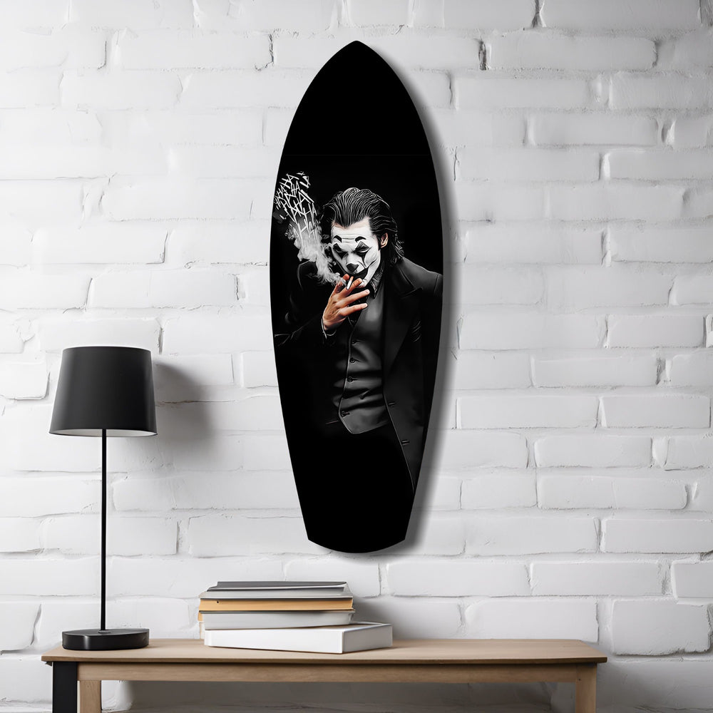 Smoking Jester Dark Portrait Tempered Glass Wall Art.