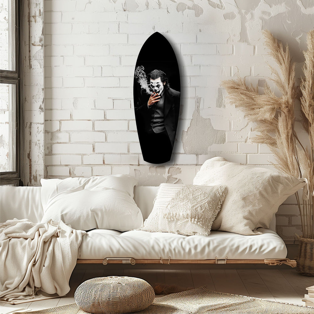 Smoking Jester Dark Portrait Tempered Glass Wall Art.