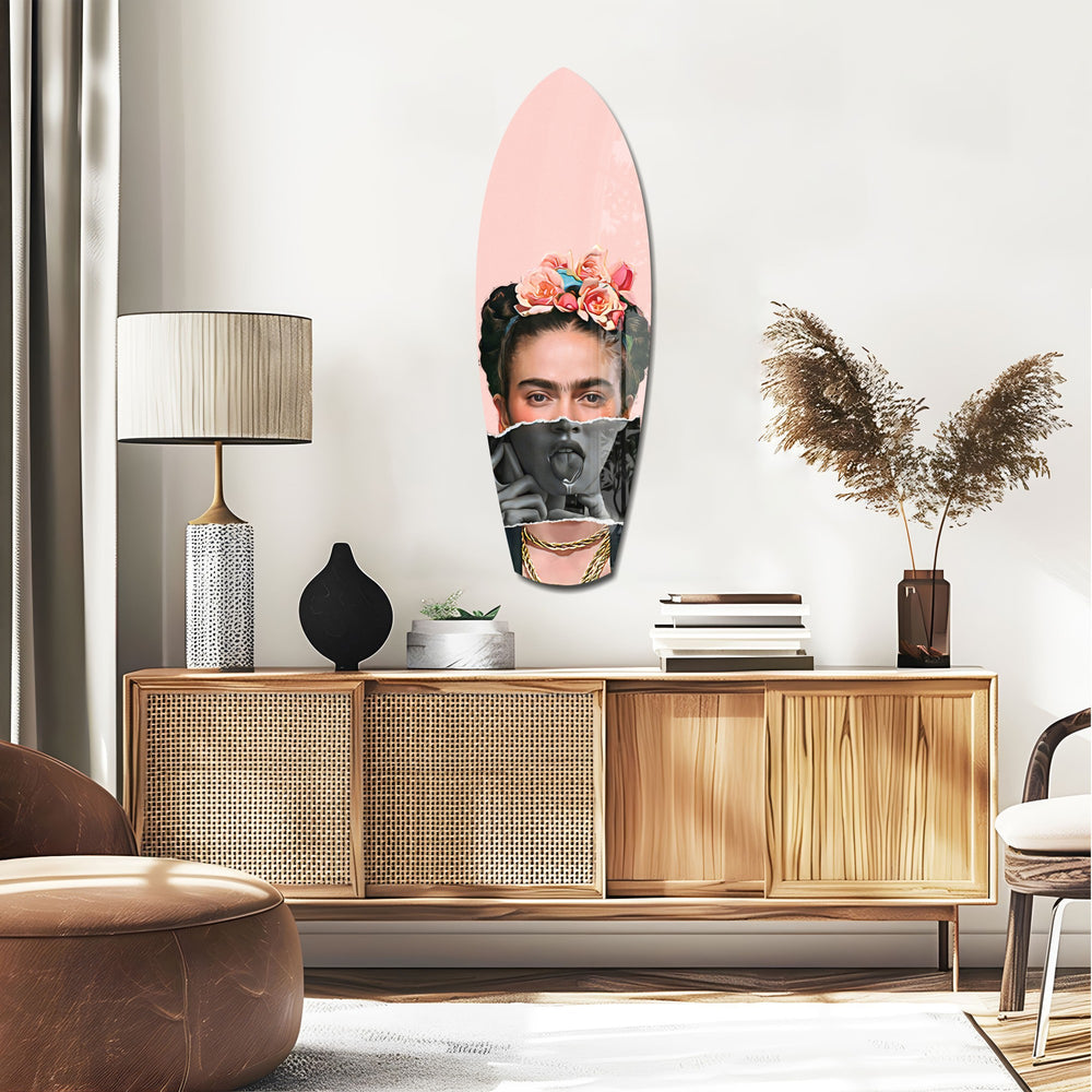 Floral Crown Woman Surreal Tempered Glass Wall Art.