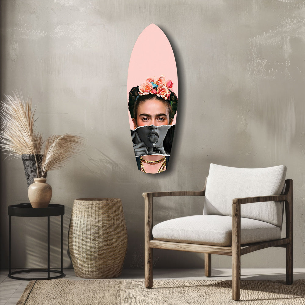 Floral Crown Woman Surreal Tempered Glass Wall Art.