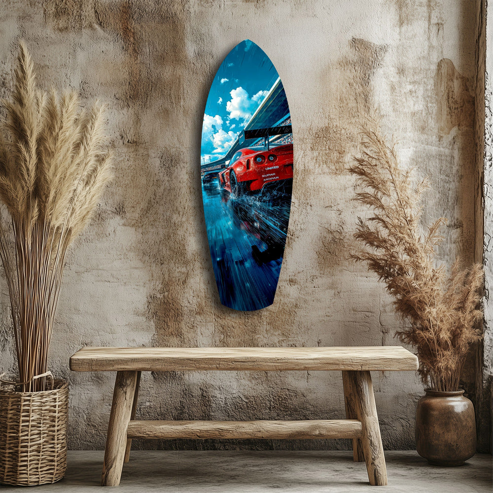 Red Racing Car Speed Tempered Glass Wall Art.