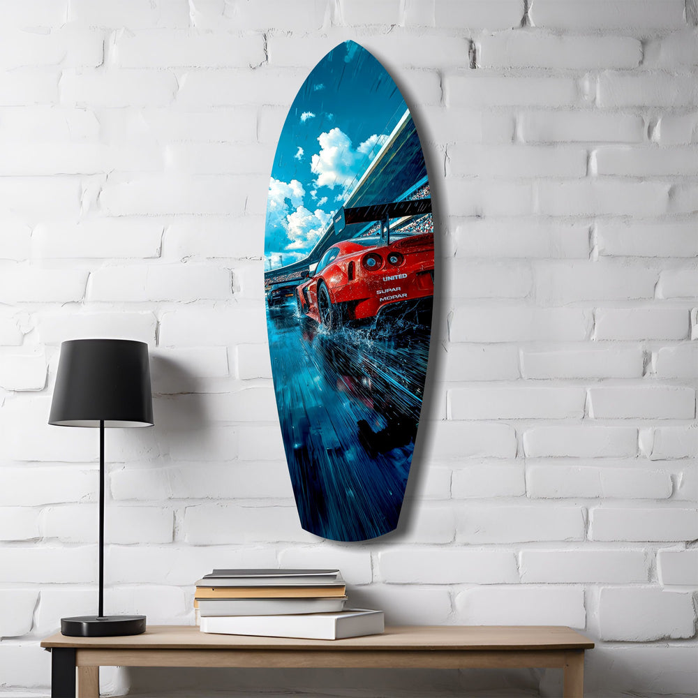 Red Racing Car Speed Tempered Glass Wall Art.