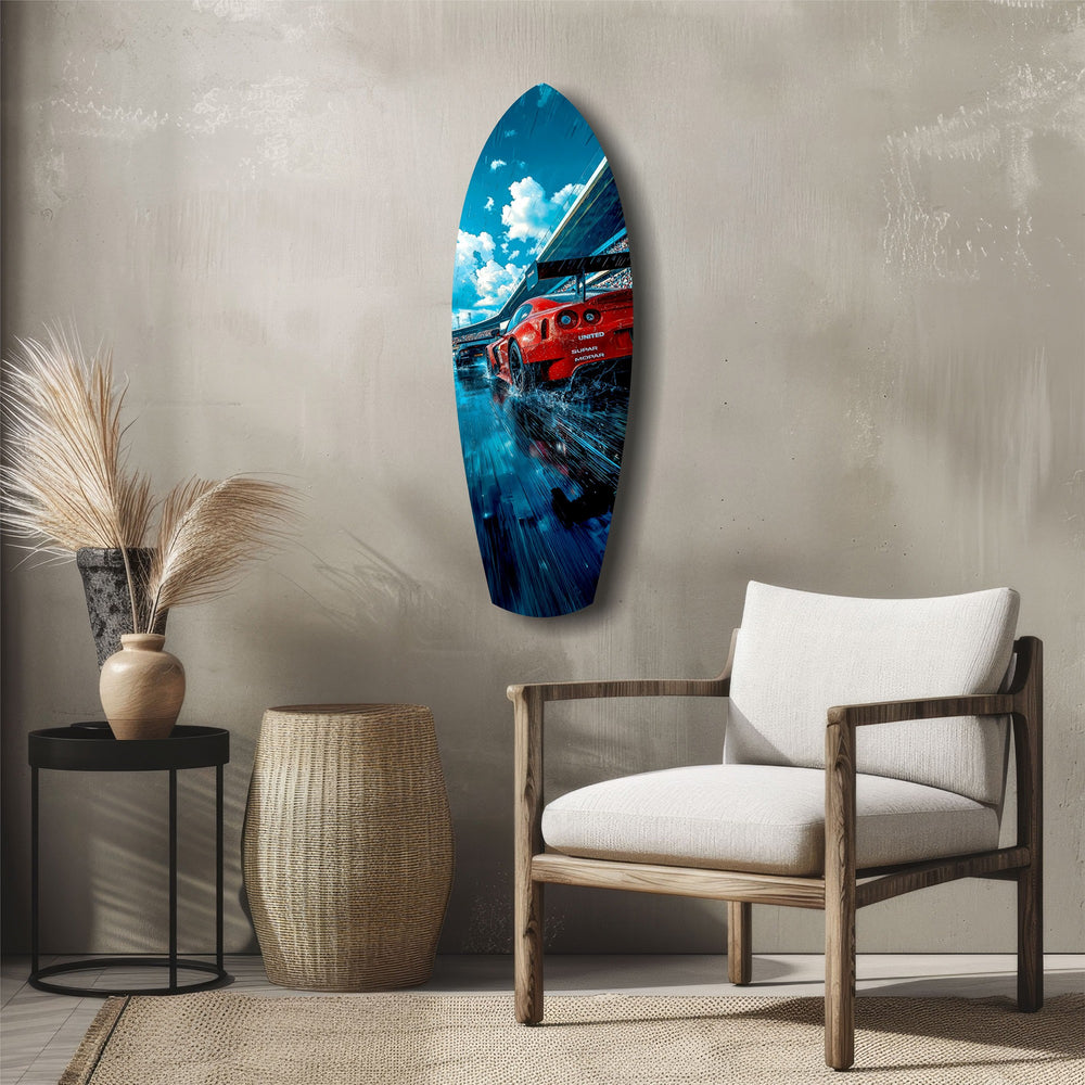 Red Racing Car Speed Tempered Glass Wall Art.