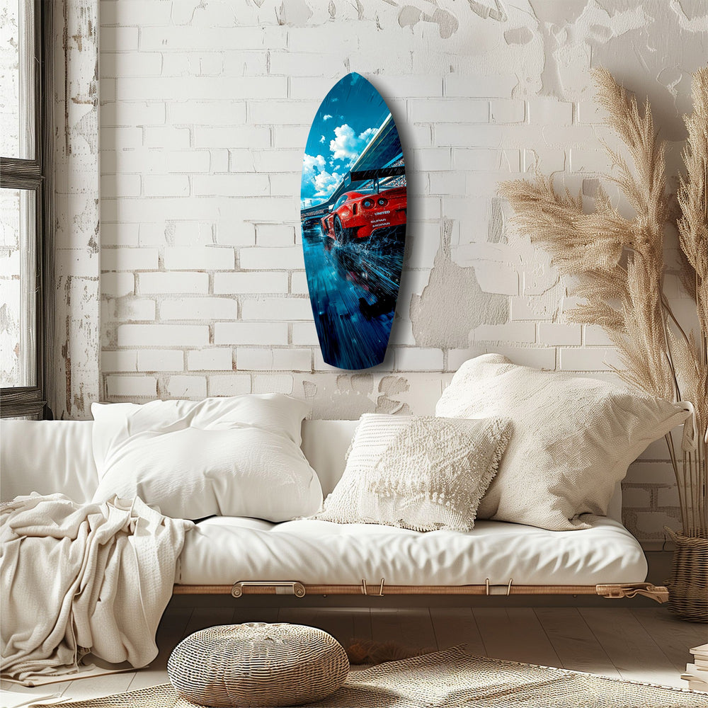Red Racing Car Speed Tempered Glass Wall Art.