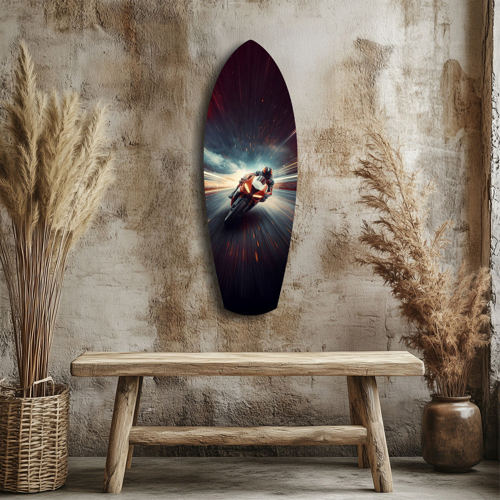 Motorcycle Racer Speed Lines Tempered Glass Wall Art.