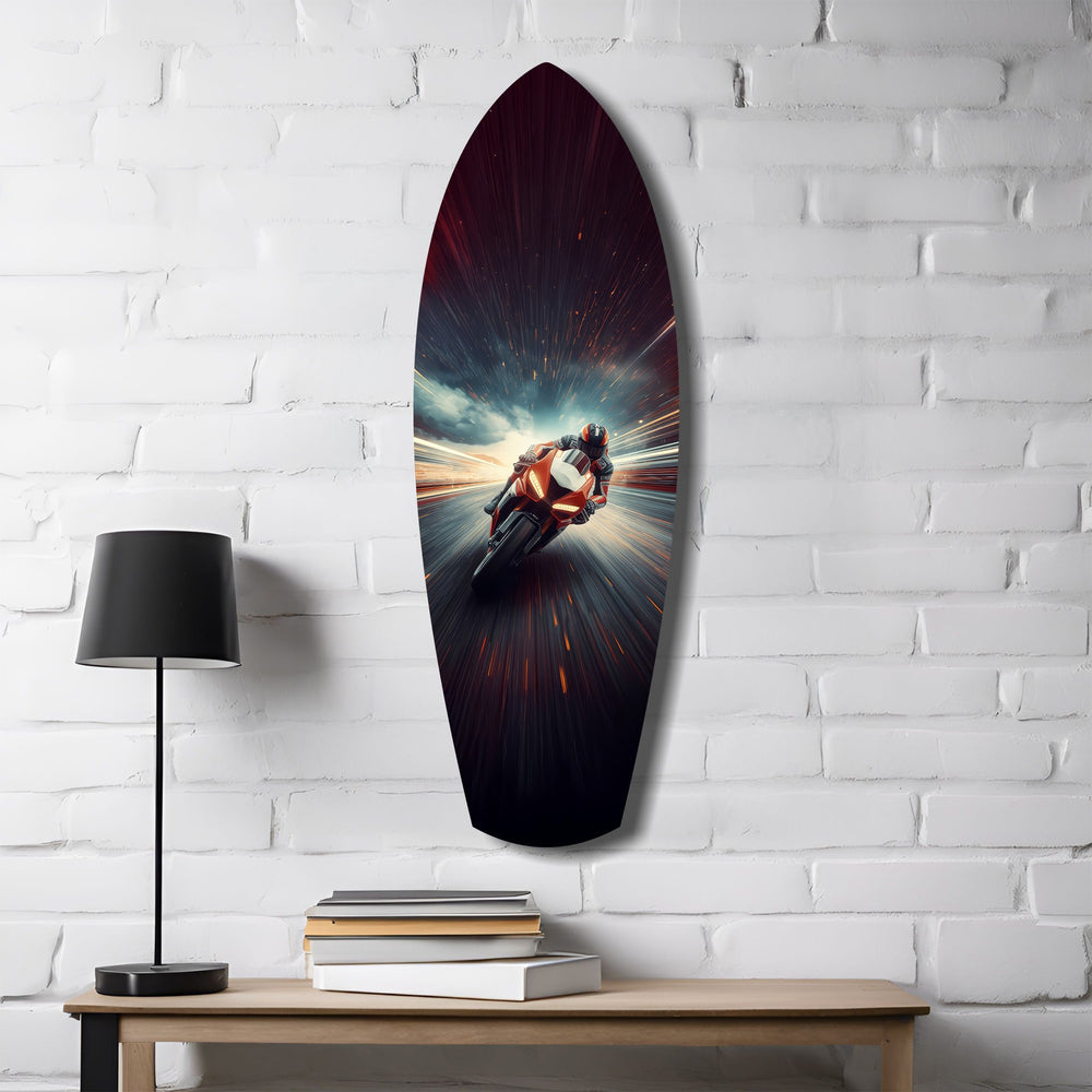 Motorcycle Racer Speed Lines Tempered Glass Wall Art.