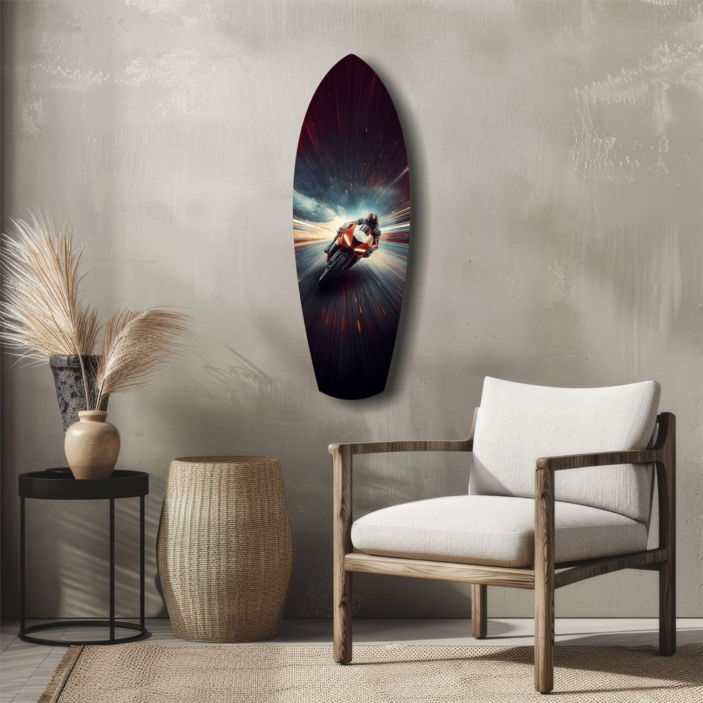 Motorcycle Racer Speed Lines Tempered Glass Wall Art.