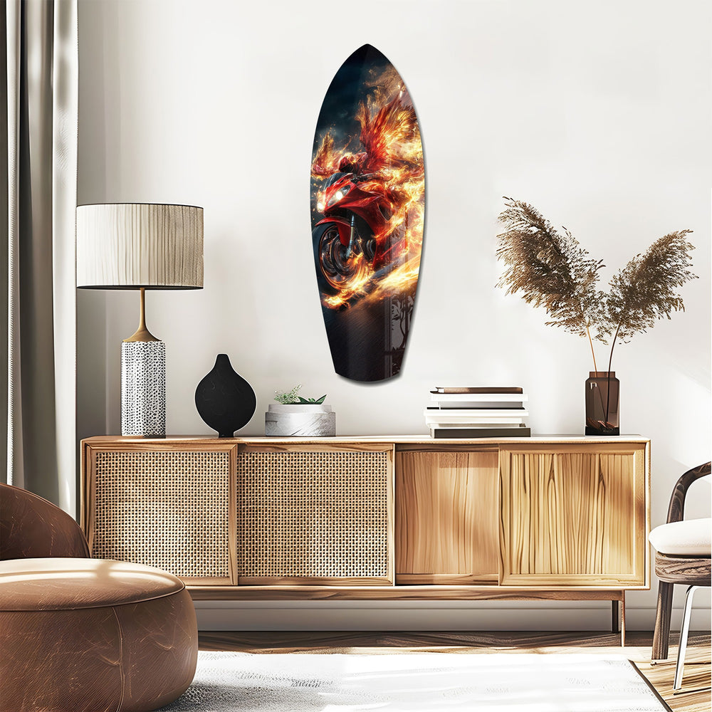 Phoenix Wings Motorcycle Fire Tempered Glass Wall Art.