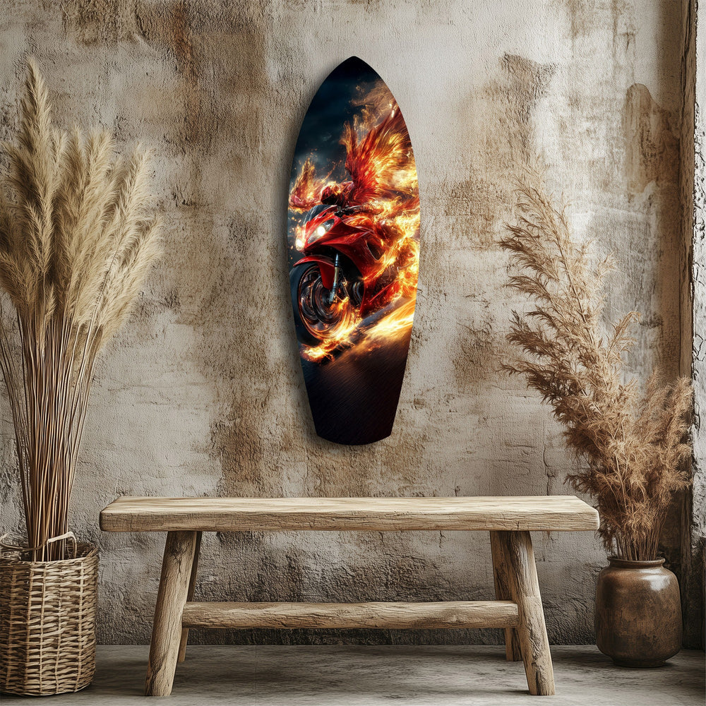 Phoenix Wings Motorcycle Fire Tempered Glass Wall Art.