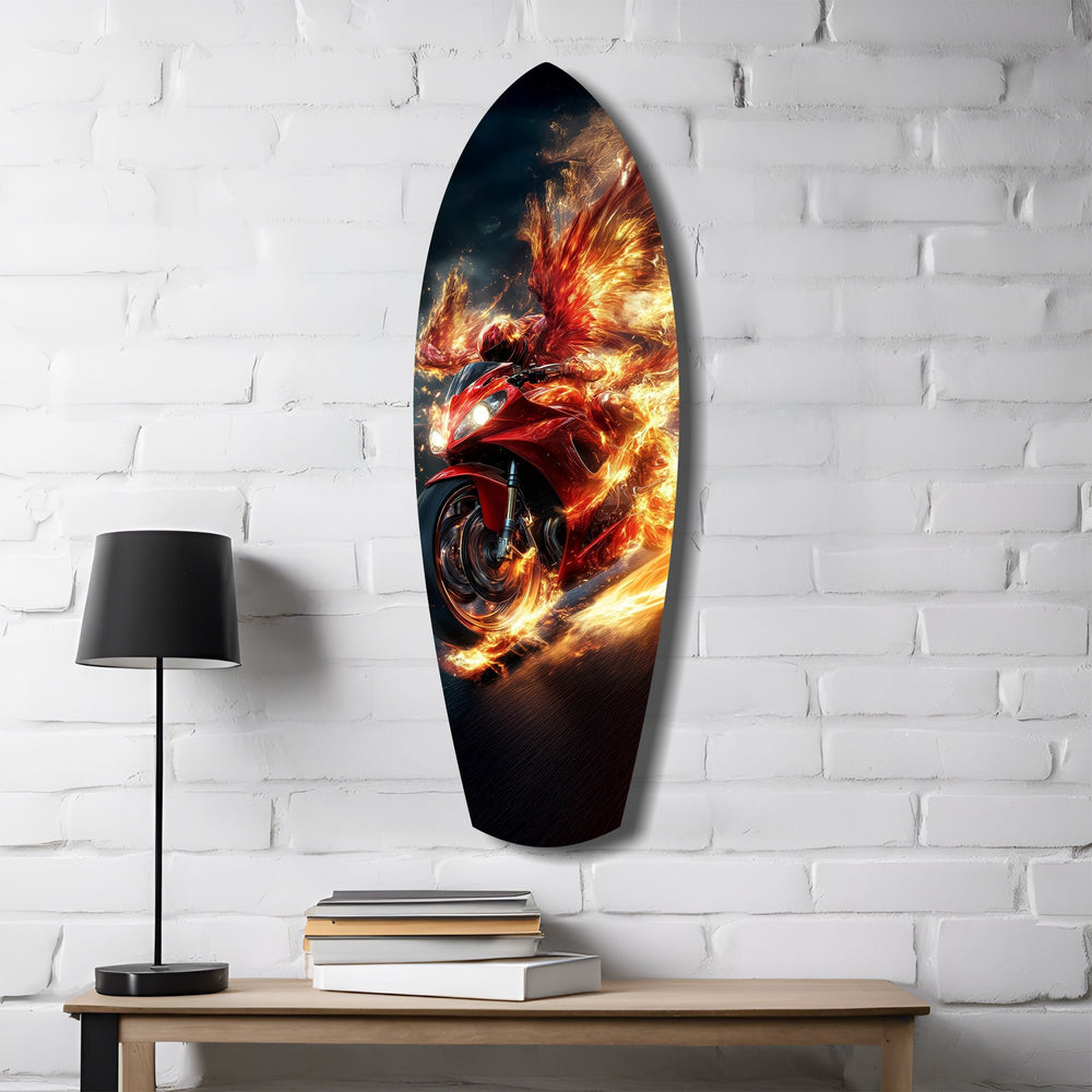 Phoenix Wings Motorcycle Fire Tempered Glass Wall Art.