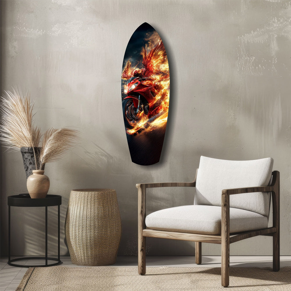 Phoenix Wings Motorcycle Fire Tempered Glass Wall Art.