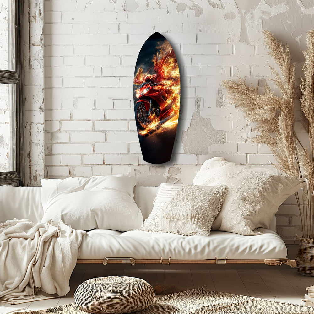 Phoenix Wings Motorcycle Fire Tempered Glass Wall Art.