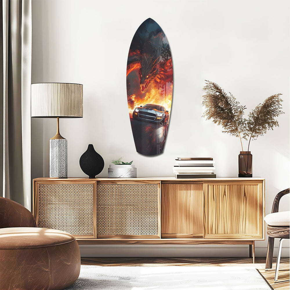 Dragon Sports Car Fire Tempered Glass Wall Art.