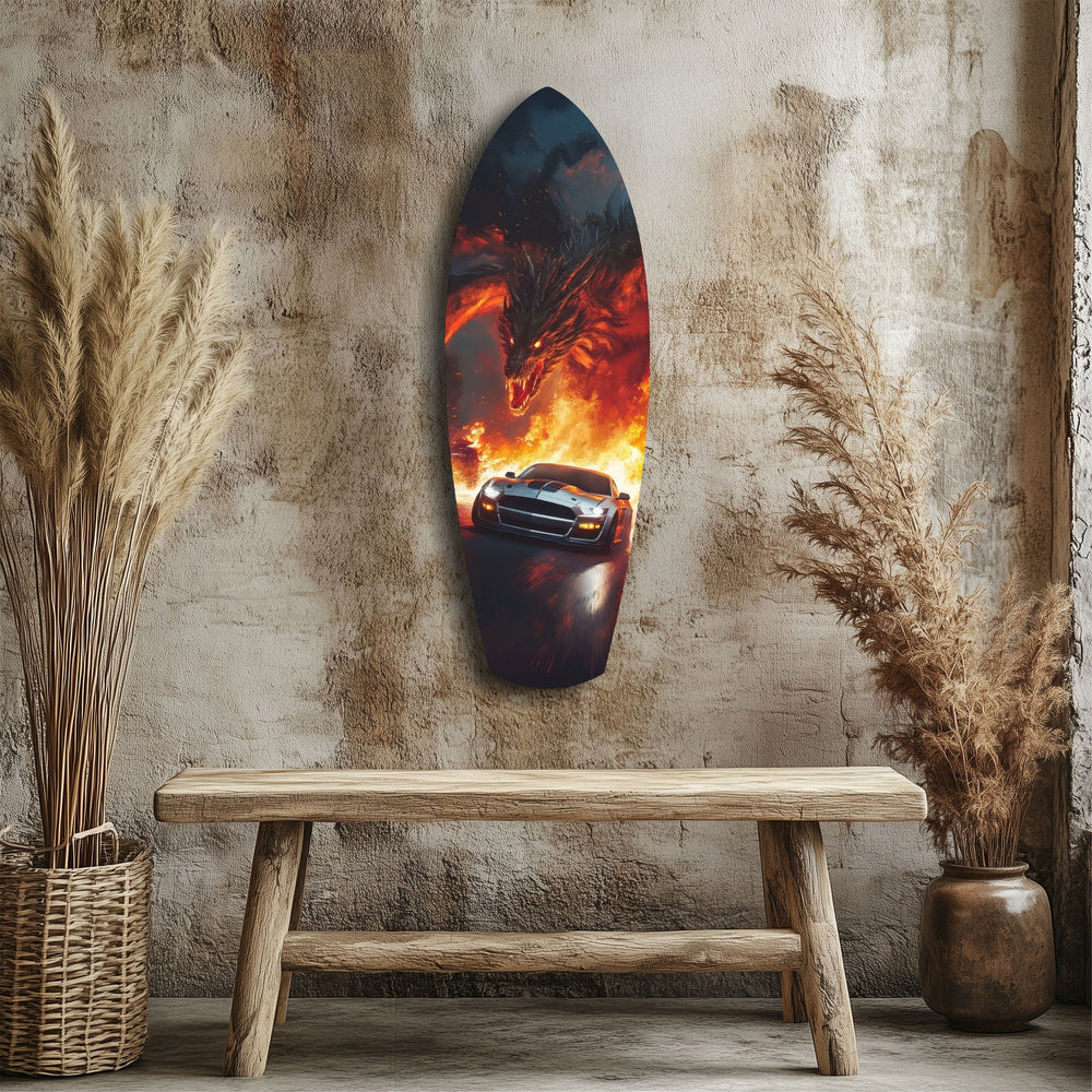 Dragon Sports Car Fire Tempered Glass Wall Art.